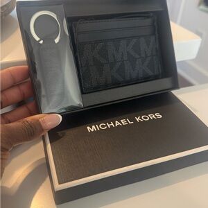 Michael Kors Black Monogram Card Holder and Keychain